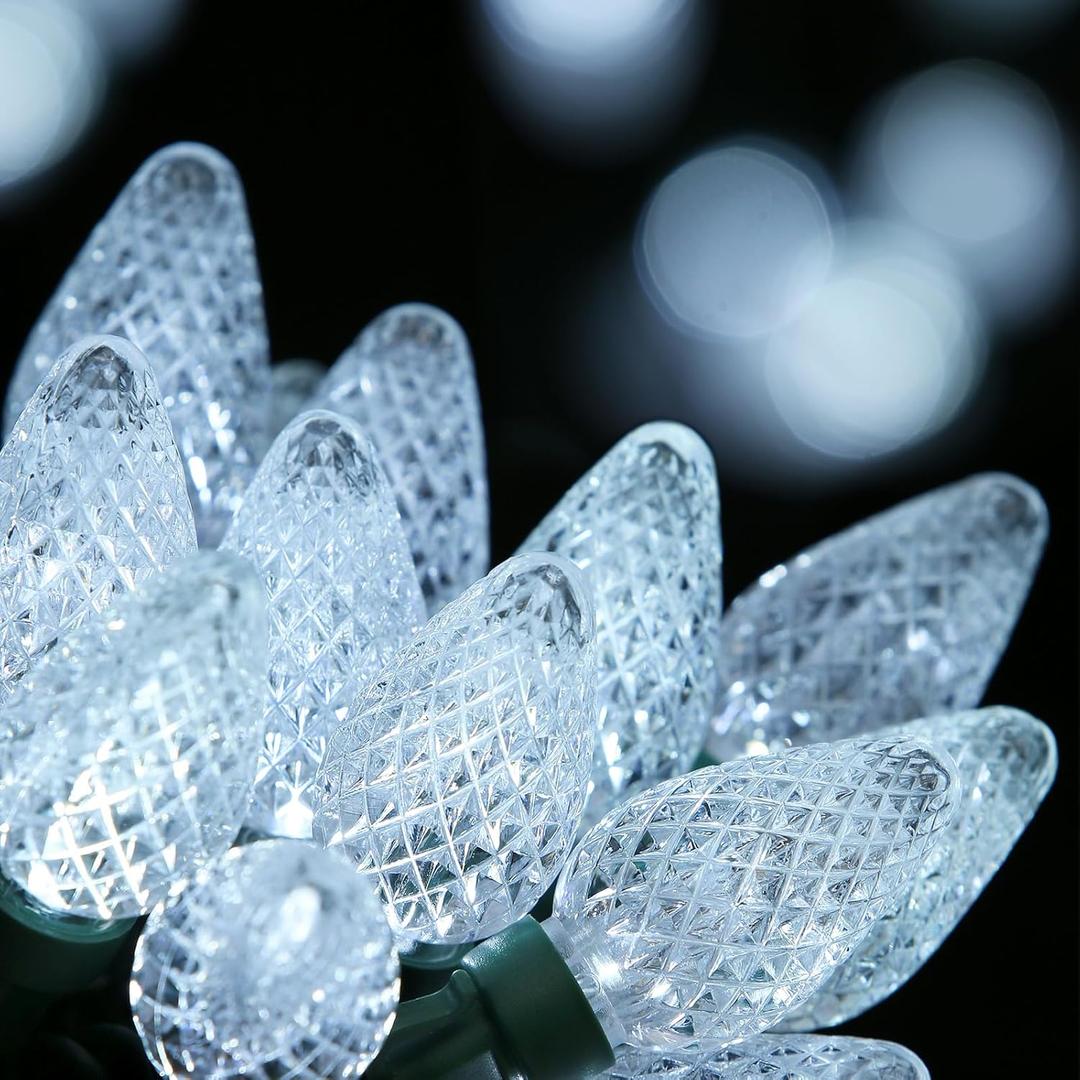 C7 LED Christmas String Lights, 25.16FT 50 LED Connectable Outdoor Indoor Decorative Light Strand, Cool White Xmas Holiday Lights for House, Christmas Tree, Patio, Party Decoration, UL Listed