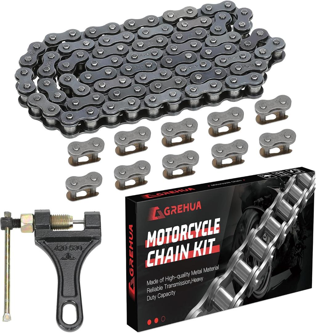 GREHUA 420 Mini Bike Rear Drive Chain 90 Link & Breaker Compatible with Coleman Powersports CT200U BT200X CT200U-EX Baja Warrior Massimo MB200 TrailMaster Predator 212cc 196cc Minibike Parts