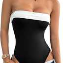 WDIRARA Women's Strapless Tube Bodysuit Color Block Sleeveless Going Out Body Suit XS