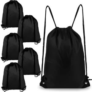 COIDEA 6Pcs Drawstring Backpacks, Medium, Black, Sports, Gym, Travel, Swimming, Beach