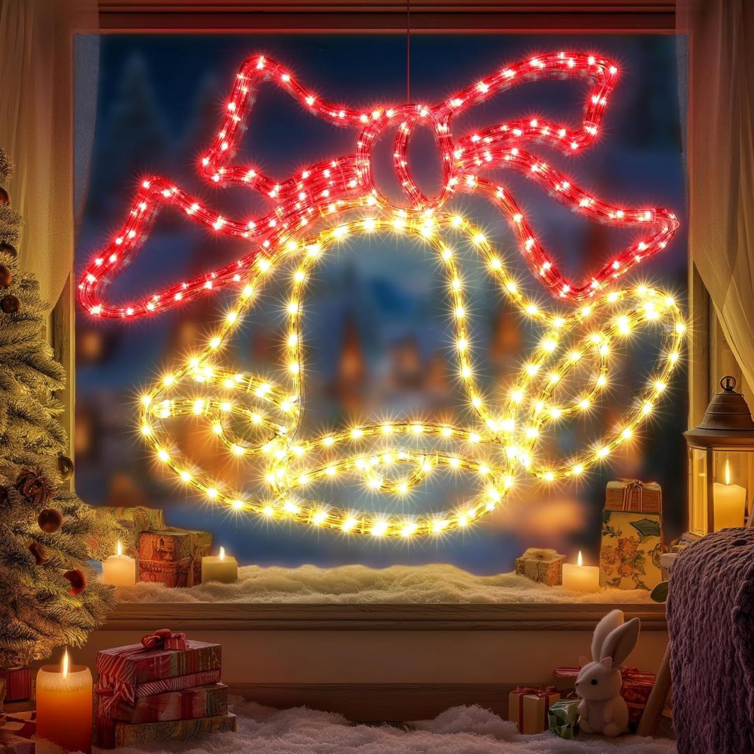 Christmas 33'' Large Bell Lights Decoration - 297LED Outdoor Waterproof Christmas Lights Large Bell Decoration with Timer for Outdoor Home Party Wall Hanging Light