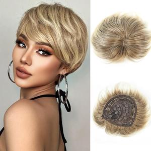 BECUS Toppers for Women Hair Pieces for Women with Thinning Hair 3603D Cover 6.5x6inches Gold Short Pixie Cut Synthetic Toupee(Blonde Mixed Brown)
