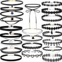 YOKER 22 Pcs Necklaces Black Velvet Choker Set for Womens Velvet Choker Set Classic Gothic Tattoo Lace Chokers Adjustable for Party Cosplay Christmas Birthday