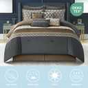 King Size Comforter Set, Grey Brown, 10 Piece Bed in a Bag for All Seasons, Luxury Extreme Comfort Bedding Sets with Bedskirt, Pillow Shams, Euro Shams and Decor Pillows
