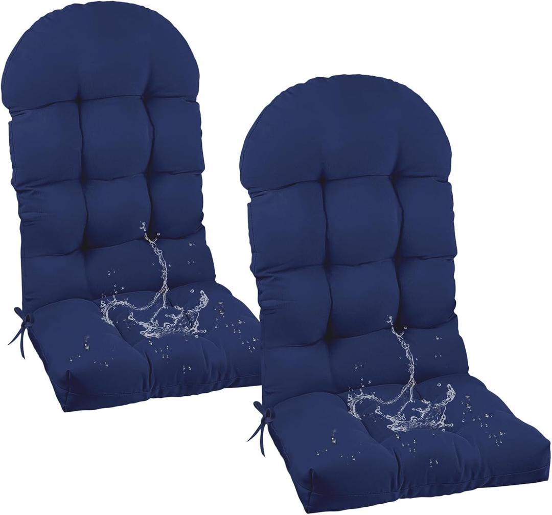 Outdoor Rocking Chair Cushions for Outdoor Furniture Set of 2 Thick Tufted Adirondack Chair Cushion with Ties Indoor Navy Blue Lawn Chair Cushion for Home Decoration,47"*19.68"*3.9"