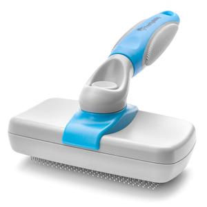 Self Cleaning Slicker Brush for Dogs and Cats - Hair Brush for Medium to Long-haired Pets - Effective, Comfortable, and Easy to Clean - White and Blue (1 Count (Pack of 1))