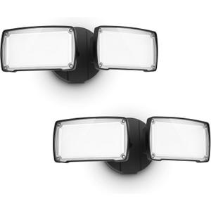 UME 19W 2-Pack Dusk to Dawn LED Security Light Outdoor, 2 Adjustable Head, 2000LM, 5000K, IP65 Waterproof, Super Bright Flood Light with Photocell for Garage, Yard, Exterior, Entryway (Black)