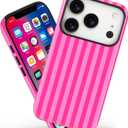 Magnetic for iPhone 17 Pro Case Cute Stripes Phone Case, Shockproof Slim TPU and Hard PC Protective Phone Cover Compatible with MagSafe Designed for Women Girls, Deep Pink