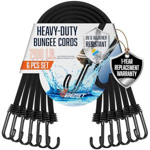 VBEST Strong Long Bungee Cords Heavy Duty Outdoor - 6 Pieces Set of Large Bungee Cords with Hooks 60 Inch - 5 ft Black Bungie Chords UV & Weather Resistant