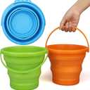 Foldable Beach Sand Toy Bucket for Kids Adults, Jumbo Collapsible Sandbox Bucket, Foldable Pail with Mesh Bag, Multi Use for Garden Beach, Camping, Easter Basket Gift, Fishing, Travelling 3PCS