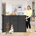 Reinforced 42 Inch Extra Tall Retractable Dog Gate with Reinforced Strips 55 Inch Wide Retractable Baby Gates for Doorways Anti-Scratch Extra Tall Dog Gate Outdoor Pet Gates for Dogs Indoor, Black