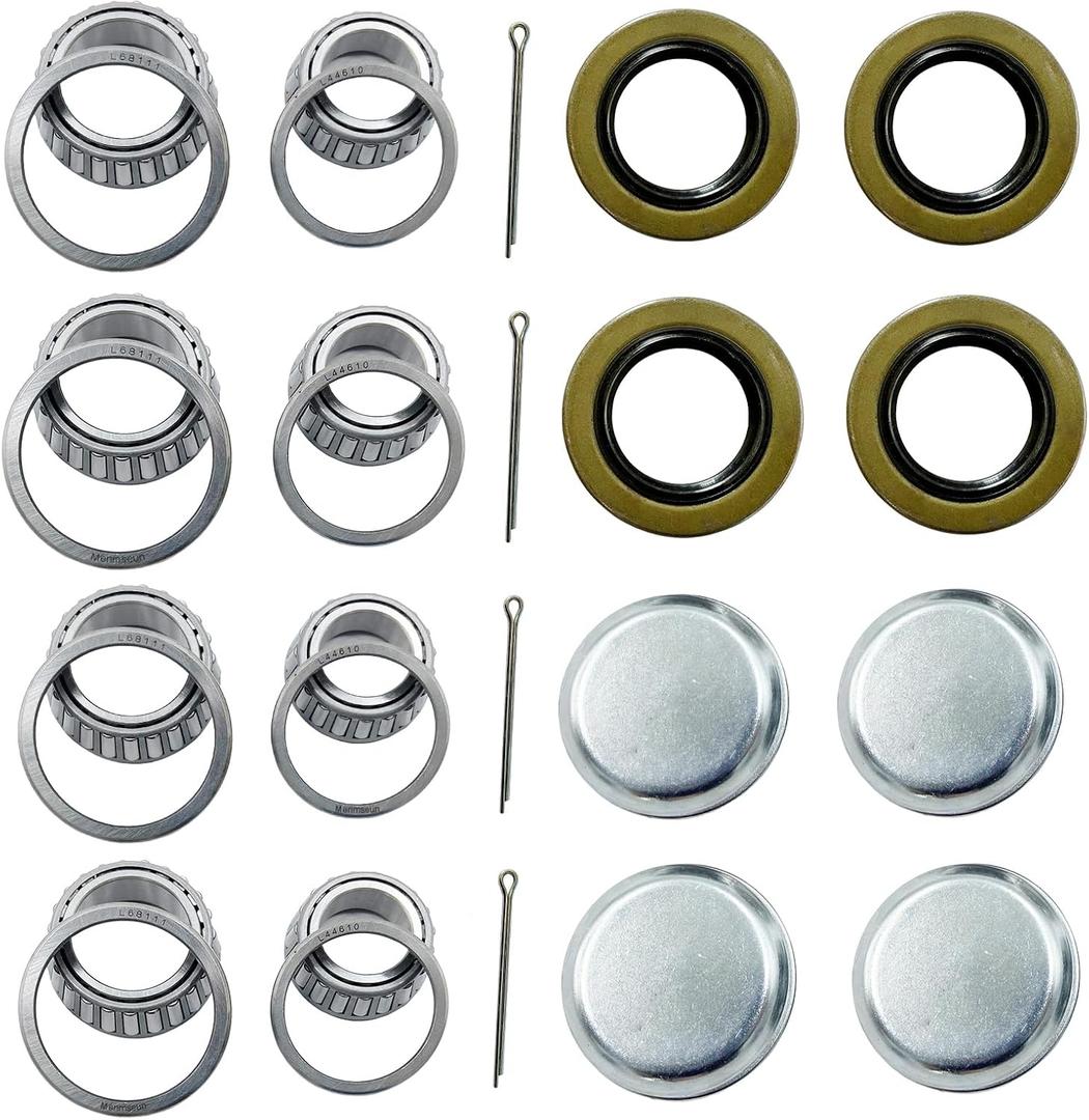 1-1/16'' Axles Trailer Wheel Hub Bearings Kit,L44649/L44610 and 12192TB Seal OD 1.980'', Dust Cover and Cotter Pin,4 Set