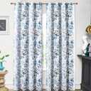 DriftAway Full Blackout Blue and White Curtains for Living Room Bedroom 84 Inches Long Window Drapes Botanical Blossom Grommet Top 2 Panels