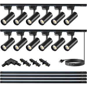 Ultra-Bright Black H Type Track Lighting Kit 6000K Cool White, 12 Heads 20W 2400lm with 13.1FT Track Rails, Dimmable Plug in LED Track Lights Modern Indoor Spotlight Fixture