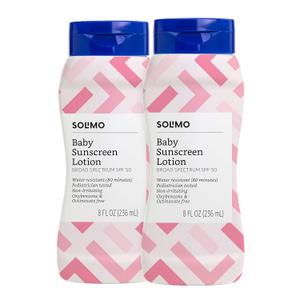 Amazon Brand - Solimo Baby Sunscreen, Reef Friendly (Octinoxate & Oxybenzone Free), unscented, 8 fl oz (Pack of 2)
