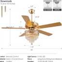 52Crystal Ceiling Fan Fandelier with Lights - Modern Golden Crystal Chandelier Fans with Remote ControlRetro/Farmhouse Lighting, Dining Room,Living Room Ceiling Fan Light with Noiseless DC Motor