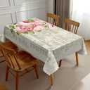 NEEZSEEZ Vintage Roses Tablecloth Retro Pink Floral Leaf Elegant Botanical Postcard Table Cloth Rectangle Table Cover Kitchen Decorations for Home Dinner Party 54 x 72 Inch