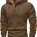 Vssjavun Mens Pullover Hoodie Casual Textured Long Sleeve Half Button Hooded Sweatshirt Brown (Brown, XL)