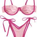 ZAFUL Women's Underwire Bikini Floral High Cut Bikini Set V-Wired Two Piece Swimsuit Bathing Suit (Large, 2-rose Red)