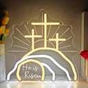 hhuohuona Empty Tomb Easter Neon Sign Dimmable He Is Risen Led Sign Christian Resurrection Cross Neon Lights Calvary Light Up Jesus Nativity Scene Religious Wall Decor