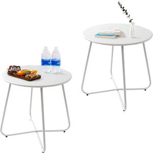 CODIN Set of 2 Outdoor Side Table Outdoor, Metal Side Table Small Round Side Table Weather Resistant End Table Patio Table for Garden Porch Balcony Yard Lawn (2, White)