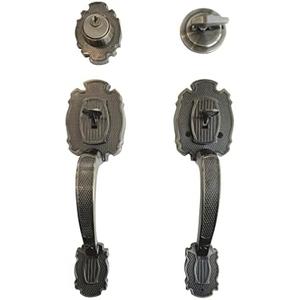 LOCKSET Mara_G Single Front Door Hardware Set, Heavy Duty Entry Door Lock Set with Exterior and Interior Grip Handles and deadbolt, Antique Brass