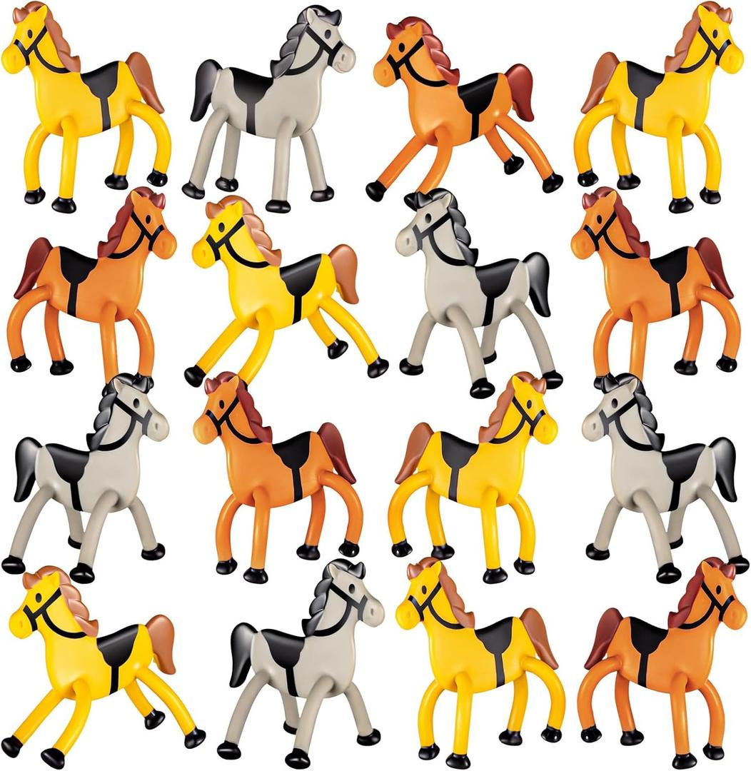 Meooeck Horse Party Favors Bendable Cowboy Decorations Horse Toy Figurine for Boy Girl Party Supplies, 3 Styles(24 Pcs)
