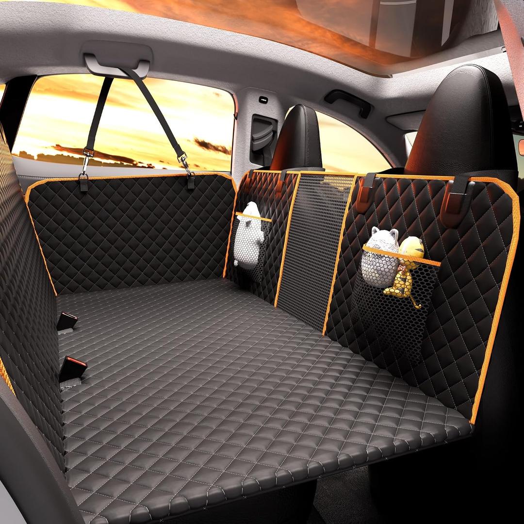 Chilino Back Seat Extender for Dogs - Large Space, Waterproof Dog Car Seat Cover for Back Seat with Hard Bottom Holds 420lbs, 600D Heavy-Duty Upgraded Material Dog Hammock for CarBlack