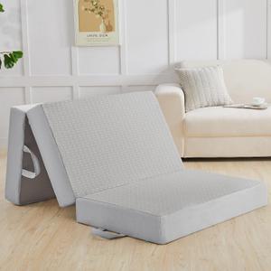 CYMULA Folding Mattress Twin, 6 Inch Memory Foam Tri-Fold Floor Bed and Futon, Twin Topper with Breathable & Washable Cover, Foldable Mattress for Guest Bed, Office Nap,Camping,Grey (38" x 75" x 6")