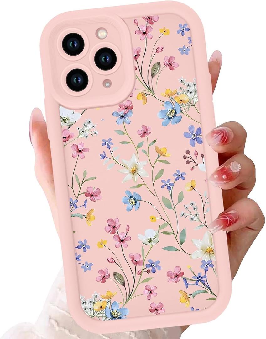 Aesthetic Flower Case for iPhone 16 Pro Max Case 6.9’’, Spring Cute Floral Pattern Case for Women Girls, Soft Bumper Slim Fit TPU Full Lens Protective Silicone Shockproof Phone Cover, Pink Blue Flower