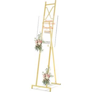 Feifeiya 1 Pack Gold Easel Stand for Sign, 53'' H Metal Display Easel Heavy Duty Large Poster Stand for Wedding Welcome Sign Art Painting Home Poster Photo Mirror, with Chain Support Structure