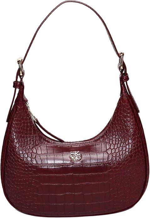 MakeMeChic Women's Leather Top Handle Shoulder Bag Zipper Underarm Handbag Clutch, Burgundy