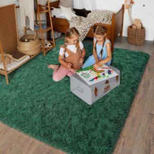 Super Fluffy Area Rugs for Bedroom, Modern Shag Green Throw Rug, Soft and Cozy Plush Carpet for Kids,Girls Boys and Teens Decorations for Living Room Dorm Nursery Classroom, 2x3 Feet