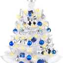 Small White Christmas Tree with Lights, 24 Inch Artificial Mini Tabletop Christmas Tree Decorations with Star Tree Topper, Balls Ornaments, Gift Pack, 30 Pcs Little Xmas Trees for Kids Room