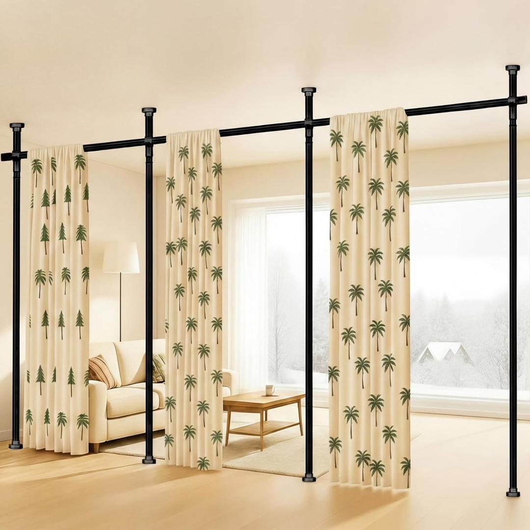 Room Divider Curtain Rod for Room Separation, 4-10ft(H) 28-171inch(W) Adjustable No Drilling Tension Curtain Rods, Heavy Duty Temporary Privacy Wall Divider(Black)