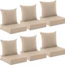 Outdoor Chair Cushions, Waterproof & Fade Resistant Patio Cushions | 24 x 24 x 5.75 In, Set of 6, Beige, Removable Cover, For Patio Furniture, Lawn, Garden, Deck, Yard, Stay in Place, 24*24+5.75/25*22.5"
