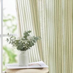 jinchan Linen Curtains for Living Room Sage Green on Beige Striped Curtains for Bedroom Ticking Stripe Pattern Light Filtering Farmhouse Cottage Core Rustic grommet Window Treatment 2 Panels 63 inches