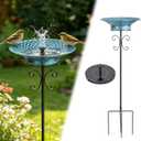 Metal Bird Bath for Outside, 37" H Free Standing Bird Baths with Removable Bowl, Solar Hummingbird Bath, 4 Prong Base Stake, 2-in-1 Bird Bath Feeder for Garden Patio Yard Lawn Decor, Blue