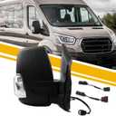 Dasbecan Right Passenger Side Mirror Replacement Compatible with 2015-2025 Ford Transit 150 250 350 Manual Folding, Power Heated, Turn Light, Convex Mirror Matte Black Short Arm