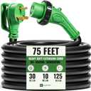 30 Amp Generator Extension Cord 75 FT, TT-30P to L5-30R Twist Lock, LED Power Indicator & Reverse Polarity Light, 10 AWG Heavy Duty RV Shore Power Cord, 90 Grip Handle, for Generator, Camper, Marine