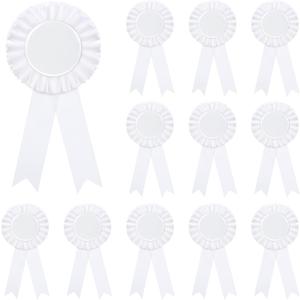 12 Pieces Blank Award Ribbon Prize 1st Place Rosette Medal Winner Victory Recognition Participation Ribbon for Competition Sport Event School Contest(White)