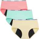 INNERSY Period Underwear for Teens Girls Cotton Leak-Proof Menstrual Panties 3-Pack (12-14 Years, Brights)