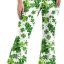 St Patricks Day Bell Bottoms Leggings for Womens, High Waisted Printed Flare Legging Plus Size Bell Bottoms Green Pants (M)