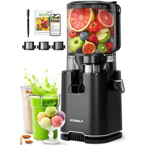 ECOSELF 3-in-1 Juicer with 3 Filters (Juice/Sorbet/Nut Milk), 6.0" Wide Mouth Hopper, Juicer Machines With Self Feeding & Hands-Free, Cold Press Juicer for Family Party, High Juice Yield, With Brush