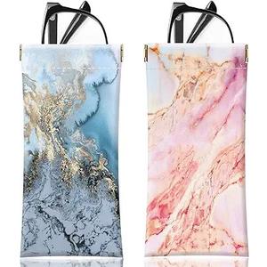 Glasses Case Sunglasses Eyeglass Glasses Case Soft PU Leather Portable Squeezing Glasses Bag for Men Women Girls (2 Pack Leopard Print & Cow Print)