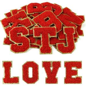 Morcheiong 26Pcs Self Adhesive Chenille Letter Patches A-Z, Chenille Letters for Clothing, Fabric, Shoes, Bags (Red)