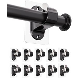 ANDGOO 10 Pack No Drill Curtain Rod Brackets, Renter Friendly Self Adhesive Curtain Rod Holders, Heavy Duty No Drilling Curtain Rod Hooks for Apartment Bedroom Bathroom Dorm Classroom Kitchen (Black)