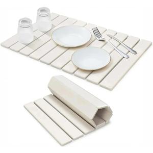 Large Stone Dish Drying Mat for Kitchen Counter: Foldable Water Absorbing Diatomaceous Earth Dish Drying Mat, Quick Dry Stone Dishes Mats for Countertop Bottles Utensils Cups, 24"L x 16"W