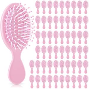 60 Pcs Mini Hair Brushes Bulk for Homeless Soft Bristles Adds Shine Scalp Massage and Detangling Travel Dry Wet Hair Combing for Women Spa Party Favors (Pink)