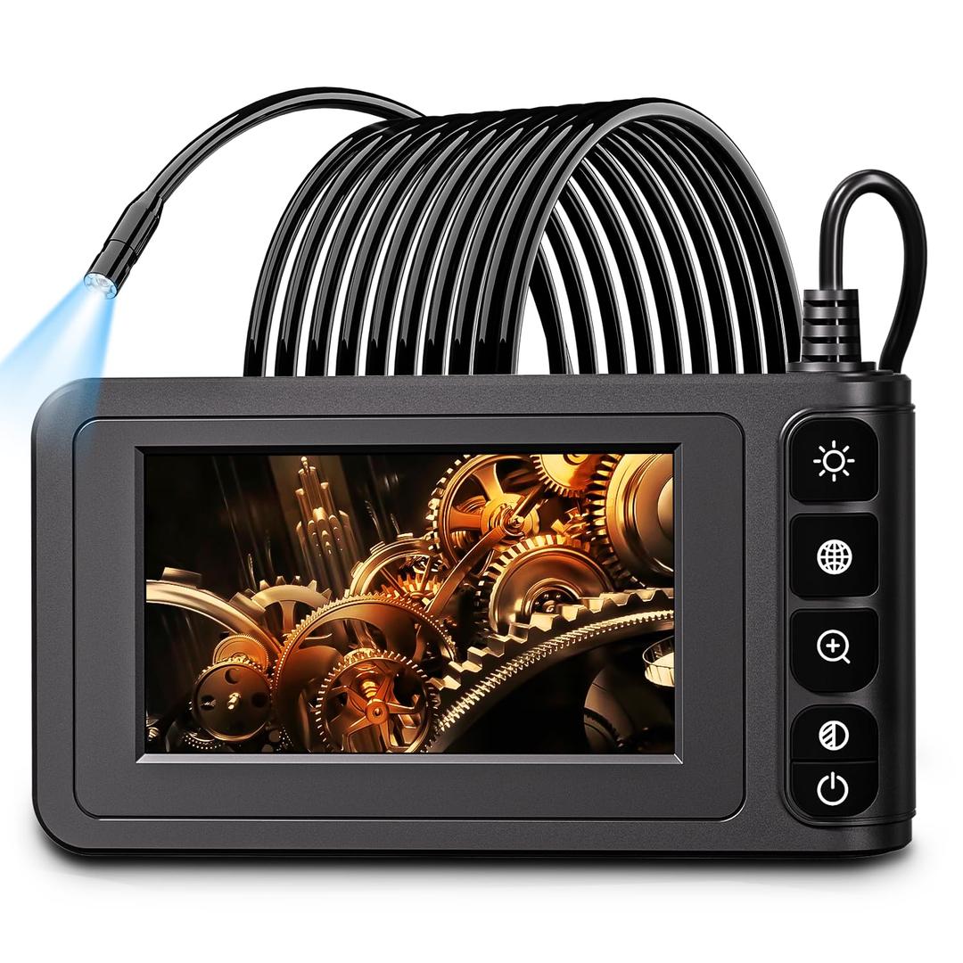 Industrial Endoscope Borescope Camera with Light, 4.3'' LCD Screen HD Digital Snake Handheld Waterproof Sewer Inspection Camera with 8 LED Lights, 66FT Semi-Rigid Cable